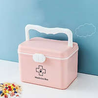 Naivete Plastic Rectangular Medicine Box, Medical Box, First Aid Box, Multi Purpose Box, Multi Utility Storage With Handle, Medico First Aid Box Plastic (Pink And White)