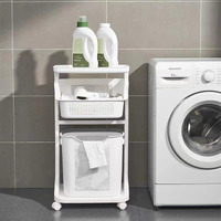 Homestrap Laundry Magic Mover /2 Layer Laundry Basket With Wheels/Storage Basket/Household Kitchen Shelf (White) Plastic