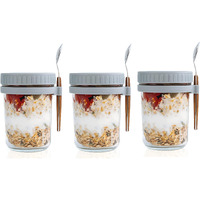 Ash & Roh Overnight Oats Containers With Lids And Spoons 350 Ml Glass Mason Jars For Overnight Oats Leak Proof Oatmeal Container Great For Cereal Fruit Vegetable Milk Salad Yogurt (Grey 3)