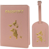 Palay Passport Holder And Luggage Tag Set, Travel Must Haves Leather Luggage Tags For Storing Passport Boarding Passes Credit Cards Label Card, Pink
