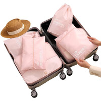House Of Quirk Polyester 6Pcs Set Travel Organizer Packing Cubes Lightweight Travel Luggage Organizers With Laundry Bag Or Toiletry Bag (Light Pink), 12 Cm,32Cm