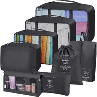 House Of Quirk Polyester 8Pcs Set Travel Organizer Packing Cubes Lightweight Travel Luggage Organizers With Laundry Bag Or Toiletry Kit Bag ((Black))