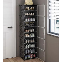 Aysis Shoe Rack Organizer, 36 Pair Shoe Storage Cabinet With Door Expandable Plastic Shoe Shelves For Closet,Heels,Boots,Slippers (10-Shelf, Black)