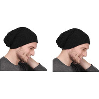 Umani Beanie Cap For Men Women Skull Slouchy Winter Woolen Knitted Inside Fur Men's Caps(Assorted Pattern) (2 Pc Black Long Baenie)