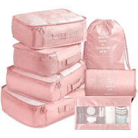 Petrice Fabric 7 Pcs Travel Organizer Pouch Packing Cubes For Clothes Space Savers Bags Cosmetics/Underwear/Socks/Shoes Toiletry Organiser Pouch (Pink)
