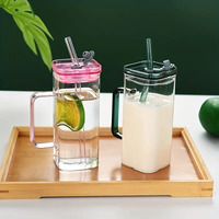 Kikiluxxa Borosilicate Glass Cold Coffee Tumbler With Lid And Straw Pack Of 2-400Ml - Green Tea Cup With Straw (Tokyo Tumbler 2)