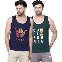 Designer Men Vest Versatile Cotton Sando/Baniyan/Ganji For Boys - Perfect For Gym Workouts, Vacations, And Beaches (In, Alpha, 2Xl, Regular, California Bottle Green, Navy Blue Relax)