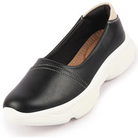 Fausto Women's Outdoor Fashion Stitched Slip On Shoes (Black, 3)