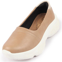 Fausto Women's Outdoor Fashion Stitched Slip On Shoes (Beige, 8)