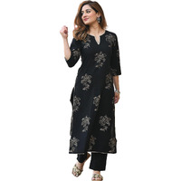 Arayna Women's Gold Printed Rayon Black Kurta Set With Ethnic Palazzo Pants (Xxxx-Large)