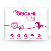 Origami Toilet Roll Pack Of 6, 140 Pulls Each 3 Ply (Total 6 Rolls, 840 Sheets)