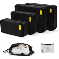 Mokobara The Packing Cube Nylon Fabric Water Resistant Travel Organizer Wardrobe Organizer Set Of Packing Bag (Xl,Large, Medium, Shoe Bag, Toiletry Bag) (Set Of 6, Crypto), Black