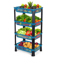 Biltoxi Multipurpose Plastic Storage Rack For Kitchen, Onion Potato Sabji, Fruit Corner Storage Stand Basket, Folding Rack, Countertop Kitchen Organizer Cart, Kitchen Trolley Rack (4 Layer, Blue)