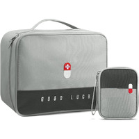 Flyngo 2Pcs Medicine Pouch Empty First Aid Kit Bag For Travel, Home, Camping, Sports Emergency Survival Medicine Storage Bag (Grey)