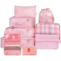 House Of Quirk Polyester 9Pcs Set Travel Organizer Packing Cubes Lightweight Travel Luggage Organizers With Laundry Bag(Pink Stripes),30 Cm,12 Cm