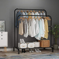 Lukzer Multi-Functional Cloth Stand With Wheels & Bottom Shelves  Metal Rack For Hanging Clothes, Coats, And Hats  Diy Storage Solution (148 X 120 X 38 Cm, Black)