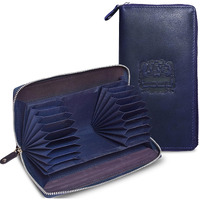 Abys Hunter Leather Blue Rfid Protected Debit Card Holder | 18 Card Slots | Key Slot | Zipper Closure Wallet For Men & Women
