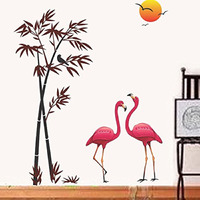 Decals Design 'Flamingos And Bamboo At Sunset' Wall Sticker (Pvc Vinyl, 90 Cm X 60 Cm, Multicolour)
