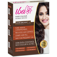 Iba Hair Colour For Women - Dark Brown, 70G | 100% Pure Henna Based Powder Sachet | Natural Hair Colour & Long Lasting With Conditioning Formula | Reduced Hair Fall & Hair Damage | Shine & Nourish Hair | Free From Ammonia And Other Harmful Chemicals | Herbal Hair Powder For Hair Colour | Dark Brown Henna