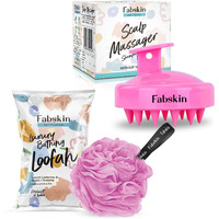 Fabskin Loofah For Bathing & Scalp Massager Shampoo Brush Combo For Men & Women | Pink