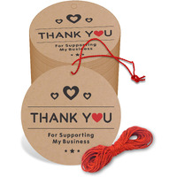 Clickedin - 2 Inch Thank You For Supporting My Business Craft Tags With String 50 Pieces