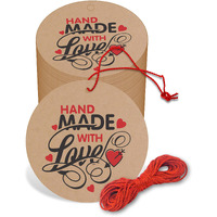 Clickedin - 2 Inches Hand Made With Love Craft Tags For Packaging With String 50 Pieces