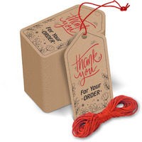Clickedin - Thank You Brown Tags For Packaging With String 50 Pieces