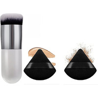 Aadav 1 Round Foundation Makeup Brush,2 Pieces Makeup Sponge Blender(Foundation Brush,2 Pieces Triangle Powder Puffs Face Cosmetic Powder Puff Washable Reusable Soft Plush Powder Makeup Sponge)