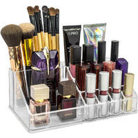 Inovera (Label) Plastic 16 Compartment Cosmetic Display Cases Makeup Lipstick Storage Organizer Holder Box Case,Transparent (22L X 12.2W X 7.5H)