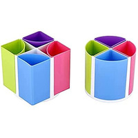 Umi. Plastic Desk Organizer Stationery Storage Stand And Pen-Pencil Holder For Office-Home Supplies (2 Pcs Detachable Rainbow Pen Stand), Multicolor