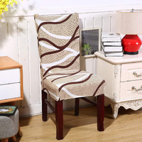 Styleys Stretchable Polyester Blend Printed Washable & Elastic Dining Chair Seat Case Covers Protector, Slipcover (Slmc111 Large, White/Brown Wave, Set Of 1)