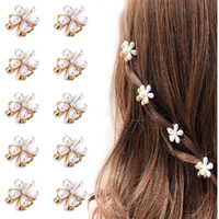 Starvis 10 Pcs White Pearl Mini Claw Metal Clips Flower Design Small Clutcher Barrettes Hair Accessories For Women And Girls