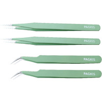Pagkis Esd Safe Anti-Static Tweezers (Green, Pack Of 4, Straight & Curved Pointed)