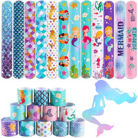 Astonandia 12 Pcs Mermaid Theme Slap Bracelets Bands Mermaid Slap Bands For Kids Birthday Party Return Gifts For Boys Girls(Band Pattern Random) (Mermaid)