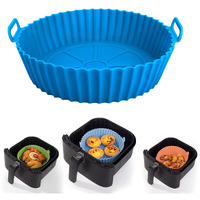Zelkey 1 Pcs Air Fryer Liners I Round Silicone Basket Baking Tray I Pot With Ear Handles I Nonstick Reusable Heat Resistant I Cooking Oven Insert Accessories - Multicolor (Pack Of 1, 8 Inch)