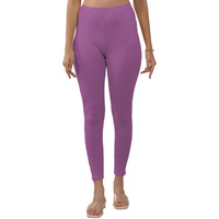 Lyra Women Solid Premium Cotton Lavender Ankle Length Leggings | Mid-Waist | Fashionwear