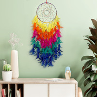 Ilu Dream Catcher With Lights, Wall Hangings, Crafts, Home Dcor, Handmade For Bedroom, Balcony, Garden, Party, Caf, Decoration, Wedding, Decorative, Multi Feathers (21 Cm Diameter)
