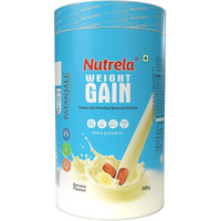 Nutrela Weight Gainer Powder - 500 Gram, Banana Flavour | 20G Protein, 66.8 Carbs, 13 Vitamins & 12 Minerals With Khandsari Sugar | Ideal For Athlete, Men, Women & Kids Above 10 Year