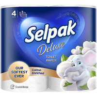 Selpak Deluxe Toilet Paper Cotton Enriched Tissue Roll 3Ply 4 Rolls/Pack