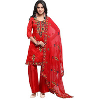 Ethnicjunction Women Chanderi Cotton Un-Stitched Salwar Kameez Dress Material (Ej1180_Red_Free Size)