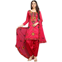 Ethnicjunction Women Chanderi Cotton Un-Stitched Salwar Kameez Dress Material (Ej1180_Dark Pink_Free Size)