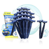 Letsshave Pro 2 Plus Disposable Shaving Razor For Men, Pack Of 16 + 4 Free, Stainless Steel Shaving Blade Made In South Korea, Open Flow Twin Razor Blade With Pivot Head And Safety Cap | Manual Shaving Razor For Men