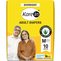 Karein Overnight Adult Diapers, Medium, Waist Size 76-114 Cm (30"- 45"), 10 Count, Tape Style, High Absorbency, Odour Free, Anti-Bacterial, Adl, Leak Proof, Pack Of 1, Unisexadult