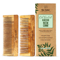Nat Habit Kacchi Neem Comb Fine Tooth Styling & Wide Tooth Shampoo Combo, Soaked In 17 Herbs, Neem & Sesame Oil, For Post Shampoo Detangling & Daily Styling, Suited For Short & Long Hair (Large Size)