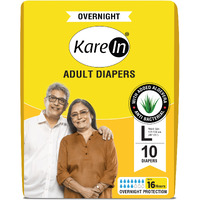 Karein Overnight Adult Diapers, Large, Waist Size 101-139 Cm (40"-55"), Tape Style, High Absorbency, Odour Free,With Aloe Vera Lotion, Anti-Bacterial, Adl, Leak Proof, Pack Of 1, 10 Count - Unisex