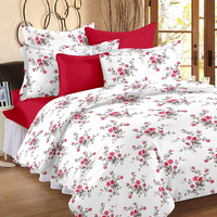 Huesland By Ahmedabad Cotton 144 Tc Cotton Single Bedsheet With 1 Pillow Cover - White, Pink