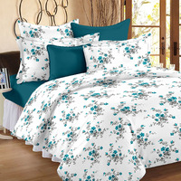 Huesland By Ahmedabad Cotton 144 Tc Cotton Single Bedsheet With 1 Pillow Cover - White, Blue