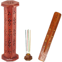 Signamio 2Pcs Wooden Tower Agarbatti And Dhoop Holder Premium Incense Stick Stand With Ash Catcher For Pooja Room Decoration - Puja Items For Home Mandir & Agarbatti Stand Holder With Storage Box