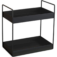 Cr18 Collection Big Size Multipupose 2-Tier Standing Rack, Bathroom Countertop Storage Shelf Cosmetic Organizer Holder Kitchen Spice Rack, Black, Metal