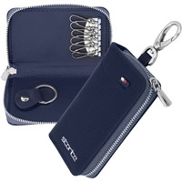 Storite Pu Leather Large Key Case Pouch Wallet Key Chain Key Holder Ring With 6 Key Hooks,1 Ic Key Ring, Metal Buckle With Zipper Closure (7.5X2X12 Cm - Blue)